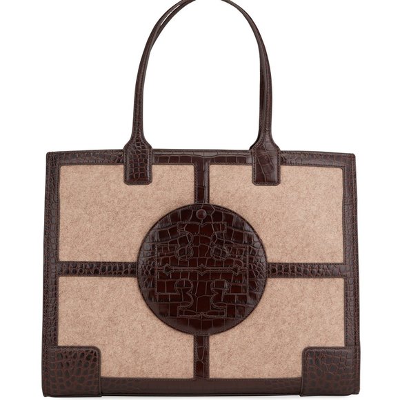 Tory Burch Handbags - Tory Burch ella croc-embossed & felt quadrant tote